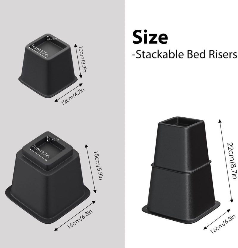 TomGear Bed Risers 8 inch, Heavy Duty Bed Lifts in Heights of 3, 5 or 8 Inches, Stackable Risers for Sofa, Couch, Chair, Desk, Sofa, Table Legs Extenders (Set of 8, Black) - Image 4